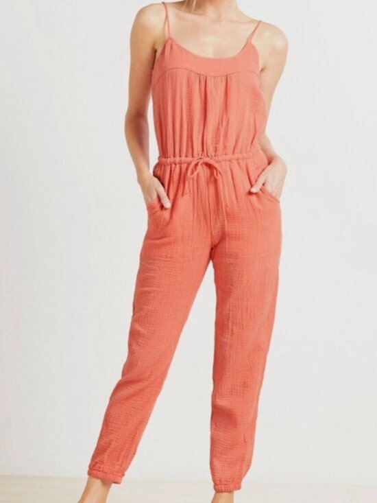 Evereve Pants - Evereve Gemma in Coral Gauzy Cotton Sleeveless jumpsuit Women's Size S